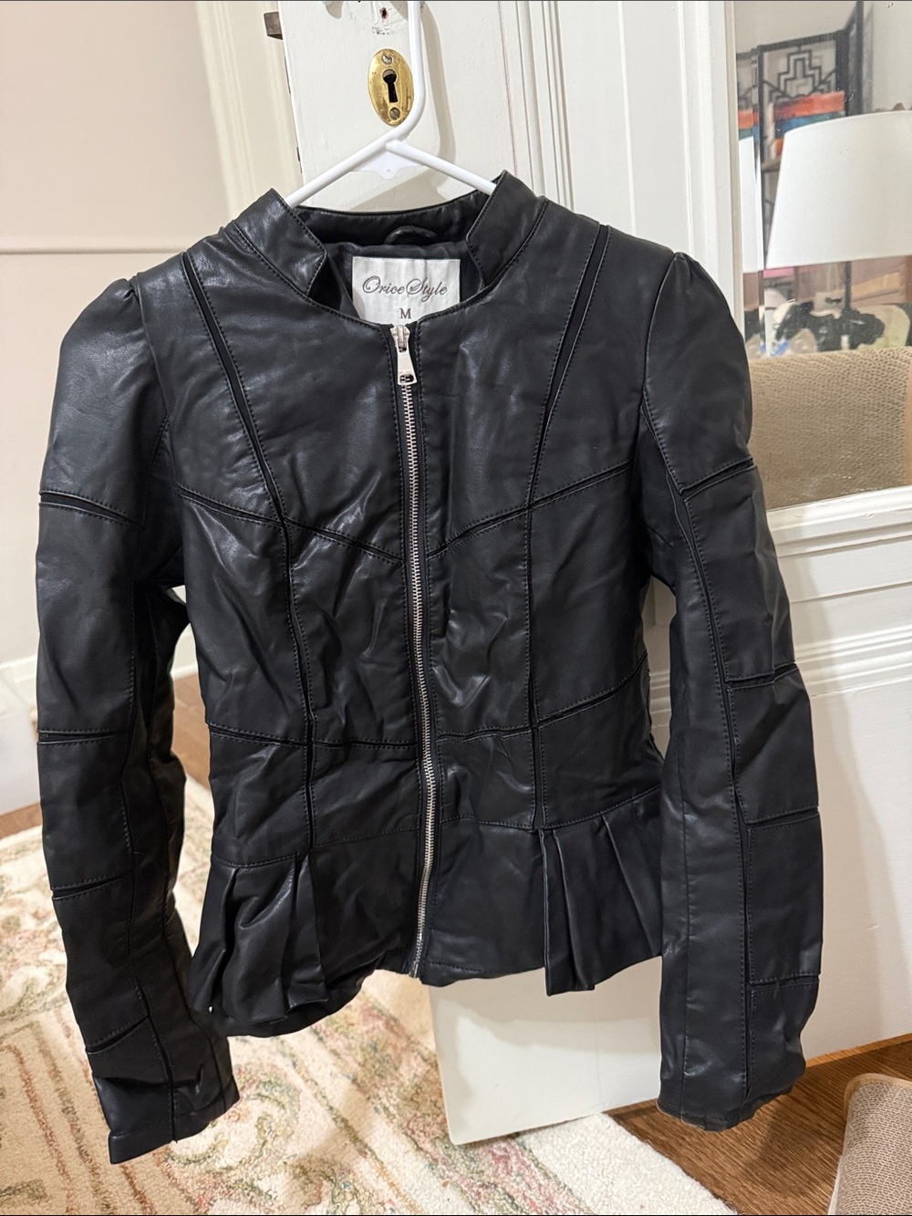 Black Faux Leather Peplum Jacket - Women's M
